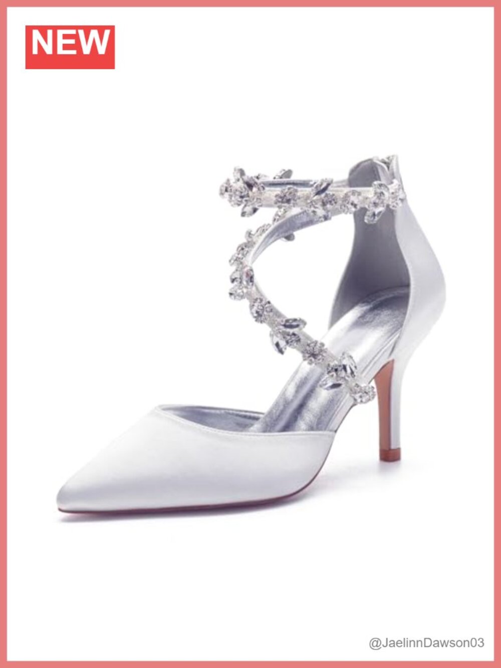 Women's Pointed Toe High Heel Pumps Rhinestones Satin Ankle Strap Wedding